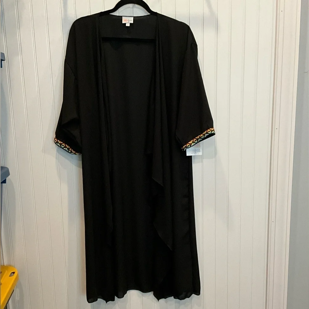 ❄️ LuLaRoe | Shirley Black Kimono Cardigan with Embroidered Trim Medium